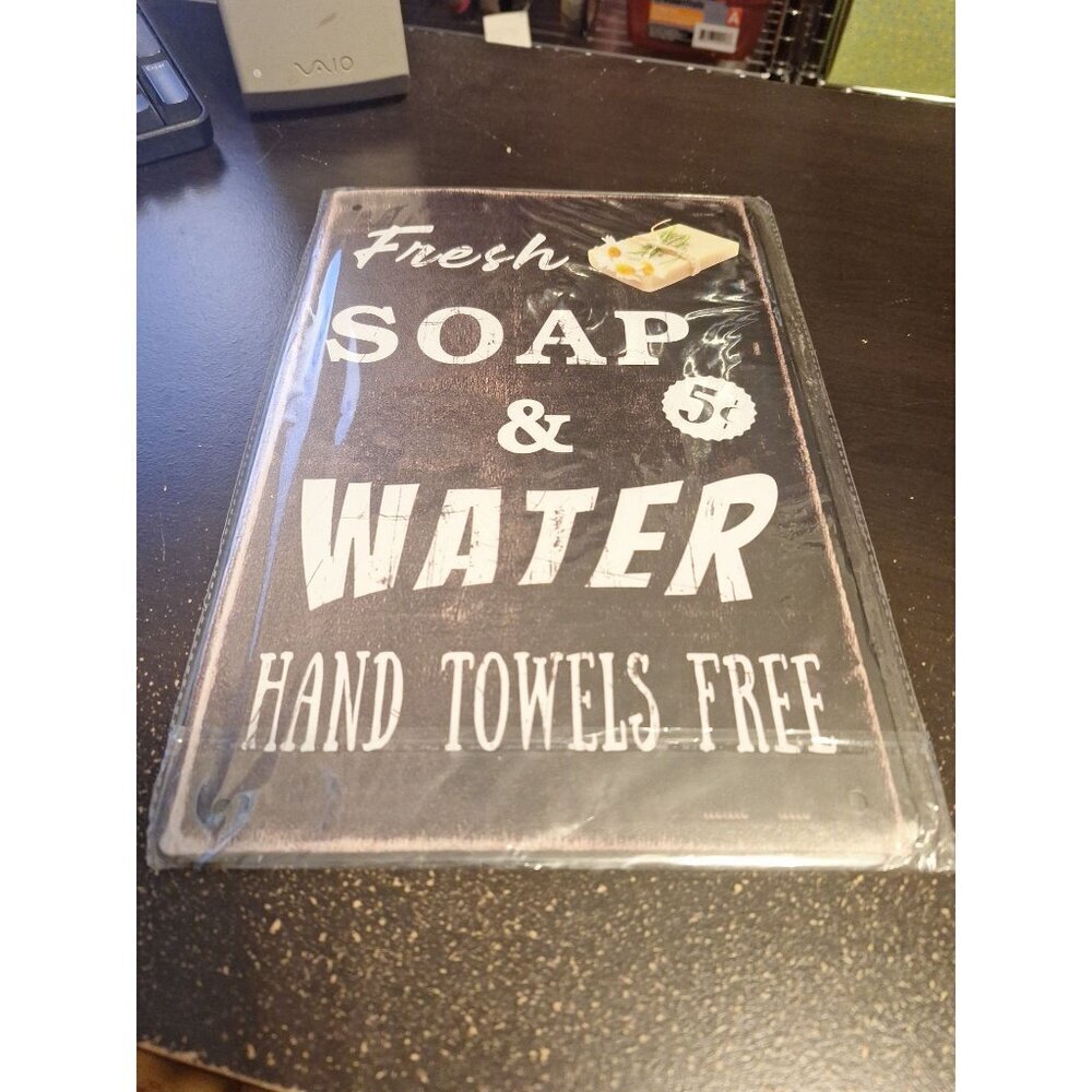 Fresh Soap & Water 5 Cents Metal Tin Sign 8" x 12" Vintage Bathroom Wall Decor